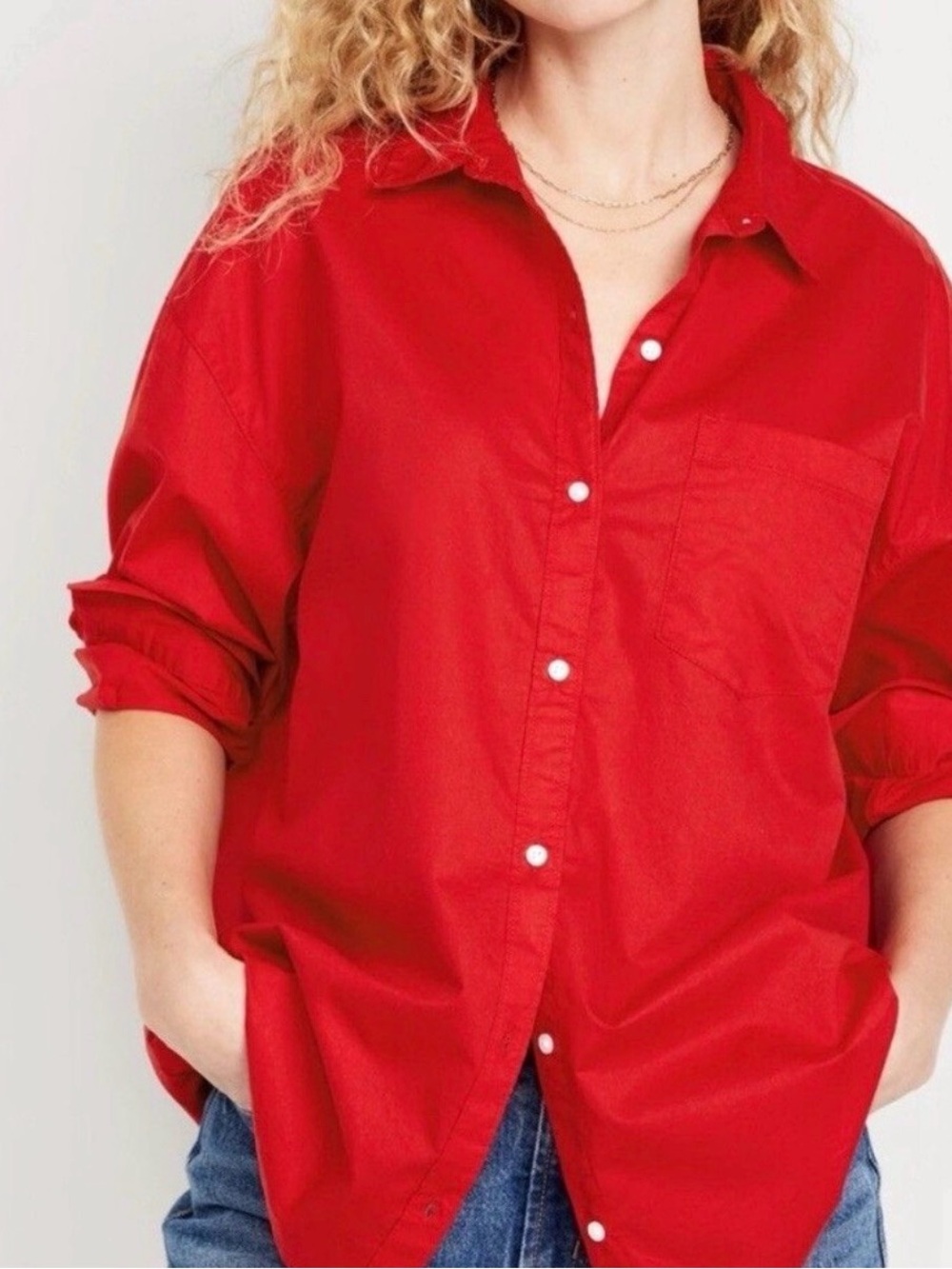 Old Navy Red Robbie Boyfriend Button-Up L/S Shirt Size Large Tall NWT